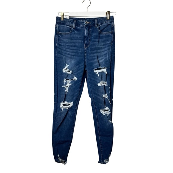 AMERICAN EAGLE Dream Jean Stretch Highest Rise Women SZ 4 Distressed Raw Hem Y2K - Picture 1 of 8